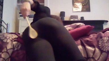 Self-Spanking with Wooden Spoon and Paddle
